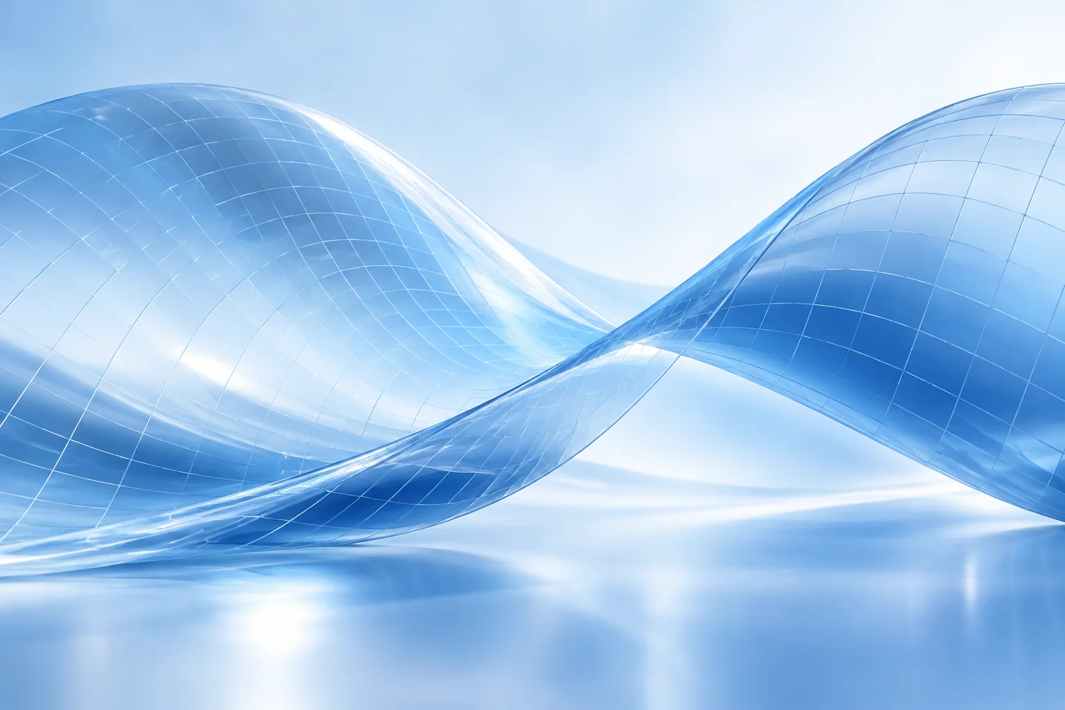 Translucent blue grid surfaces flowing in intersecting waves