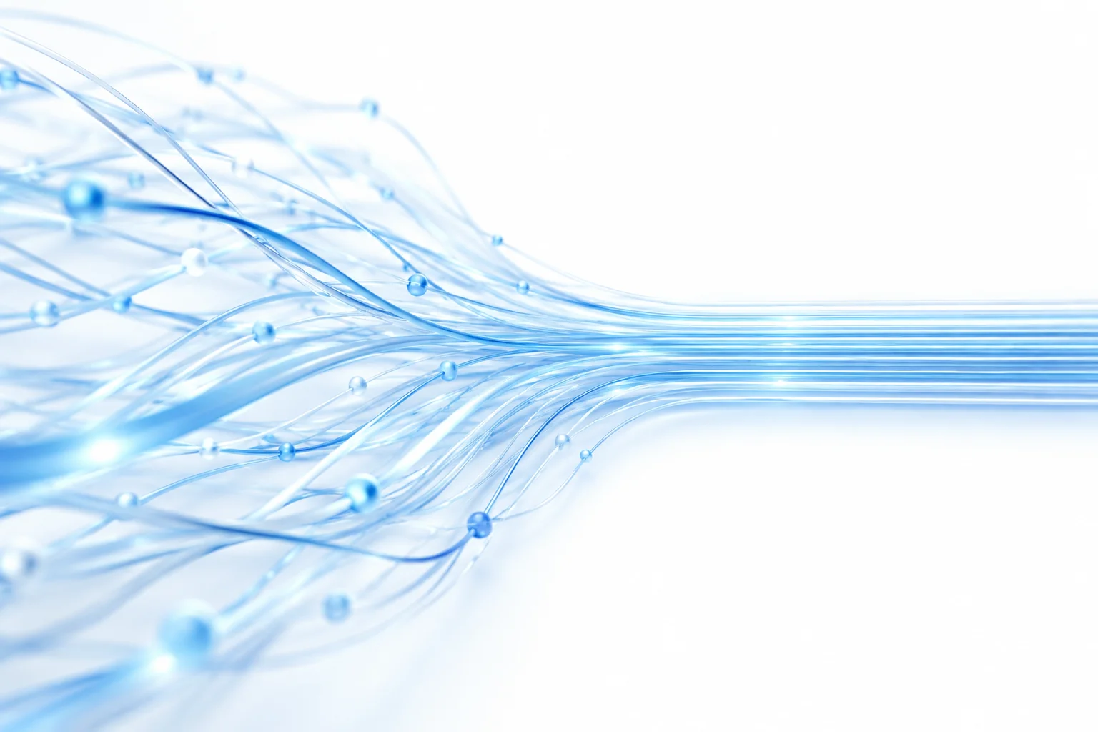 Light blue strands converging into clear parallel paths